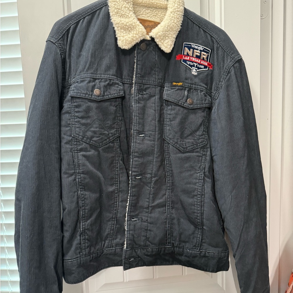 Wrangler Dark Gray Denim Jacket with Sherpa Collar